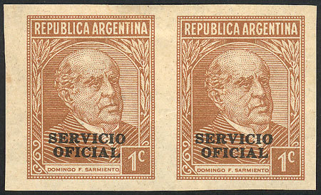ARGENTINA GJ.630, 1935 1c. Sarmiento, PROOF Printed On Paper For Specimens, Pair - Officials