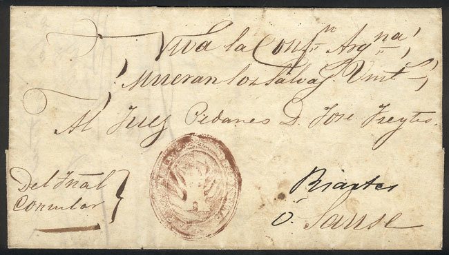 ARGENTINA "Folded Cover Used In 1850s (genuine), With A FORGED Pre-stamp Mark "" - Autres & Non Classés
