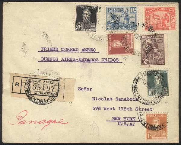 ARGENTINA 11/OC/1929 Buenos Aires - New York: PANAGRA First Airmail, Very Nice M - Autres & Non Classés