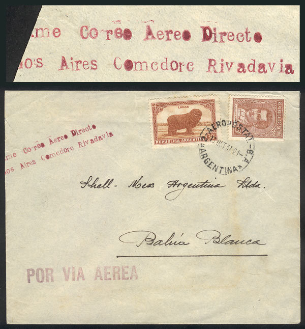 ARGENTINA "13/OC/1937 Comodoro Rivadavia - Bahia Blanca: Airmail Cover Franked W - Autres & Non Classés