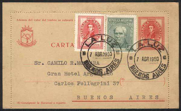 ARGENTINA PS Cover Sent To Buenos Aires On 7/AP/1950 With Rare Cancel Of LA LUZ - Autres & Non Classés