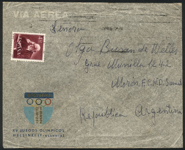 ARGENTINA Cover With Cachet Of The Argentina Delegation To The 1952 Helsinki Oly - Autres & Non Classés