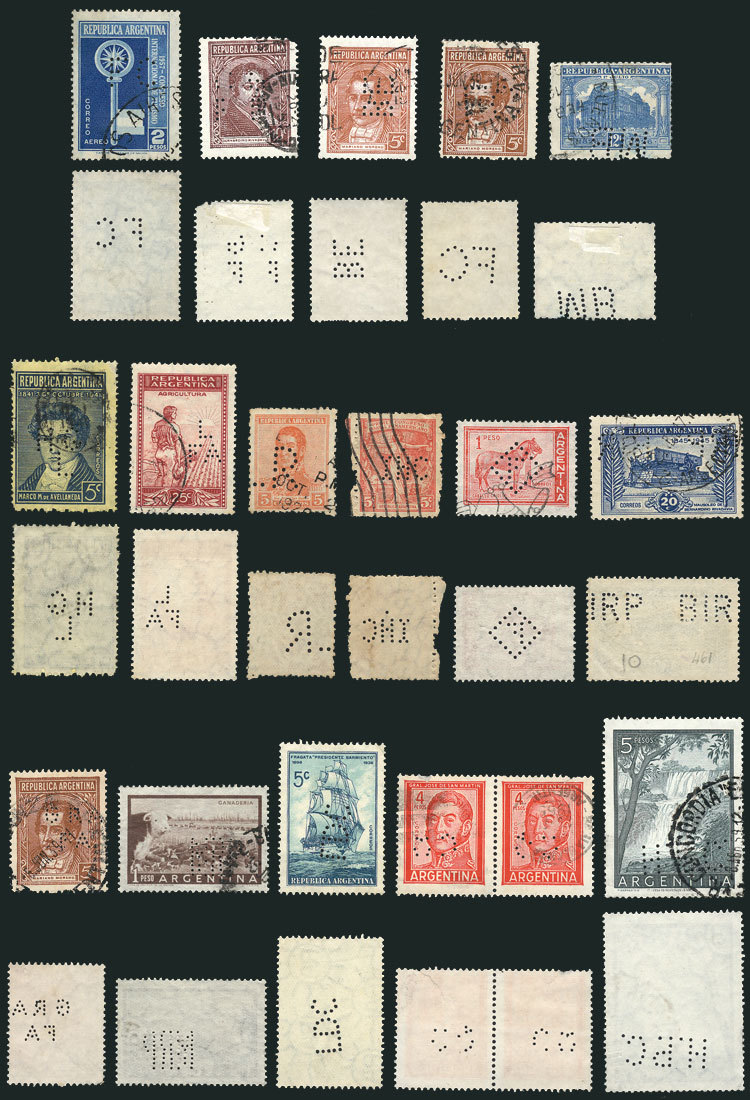 ARGENTINA PERFINS: Lot Of 17 Stamps With Varied Commercial Perfins, Some Very Sc - Collezioni & Lotti