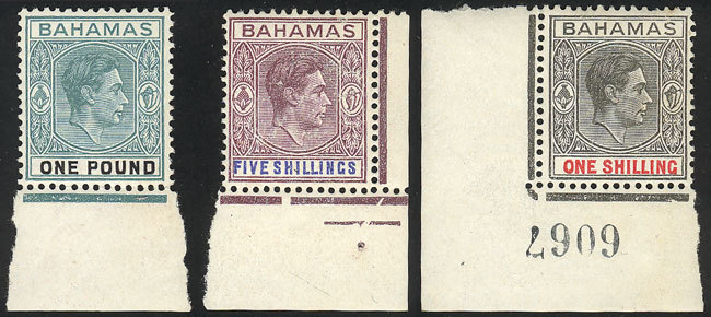 BAHAMAS Sc.110a + 112b + 113a, 1938/46 The 3 High Values Of The Set, Printed On - Autres & Non Classés