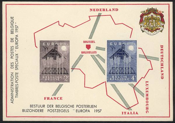 BELGIUM Sc.512/3, 1957 Topic Europa, The Set Printed On A Commemorative Sheet, E - Autres & Non Classés