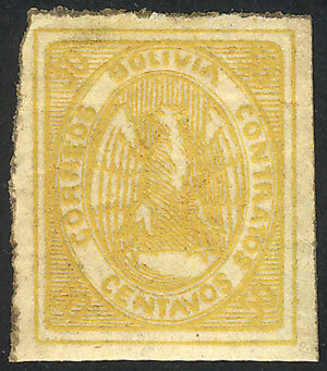 BOLIVIA Sc.5, 1867/8 Condor 50c. Orange, Mint Original Gum, VF Quality! - Bolivie