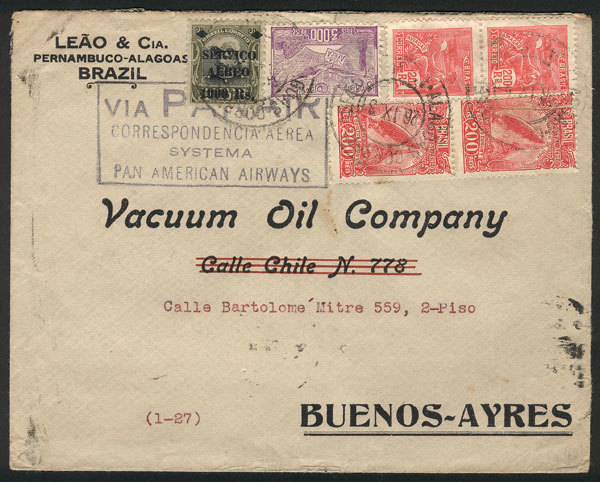 BRAZIL Airmail Cover Sent From Maceió To Buenos Aires On 26/SE/1931 By PANAIR, V - Altri & Non Classificati