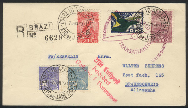 BRAZIL Cover Flown By ZEPPELIN, Sent By Registered Mail From Rio De Janeiro To G - Sonstige & Ohne Zuordnung