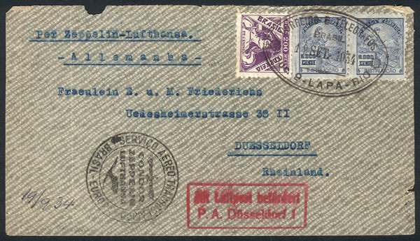 BRAZIL "Cover Flown Via ZEPPELIN From ""Suc.9-Lapa-Rio"" To Germany On 19/SE/193 - Otros & Sin Clasificación