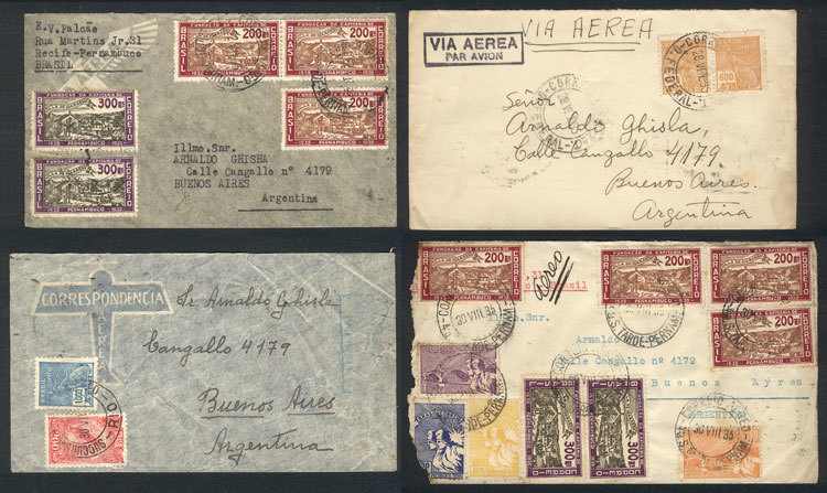 BRAZIL 4 Airmail Covers With Nice Frankings Sent To Argentina In 1934/5, VF Qual - Autres & Non Classés