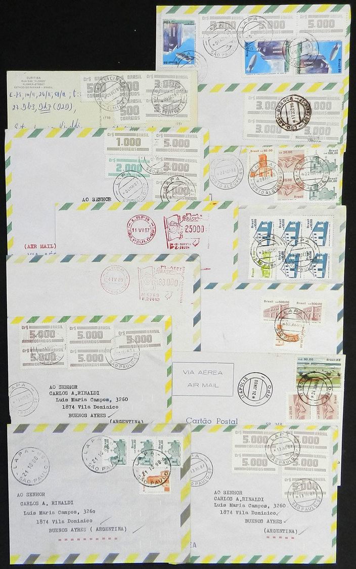 BRAZIL INFLATION POSTAGES: 13 Postcards Sent To Argentina Between 1984 And 1998 - Other & Unclassified
