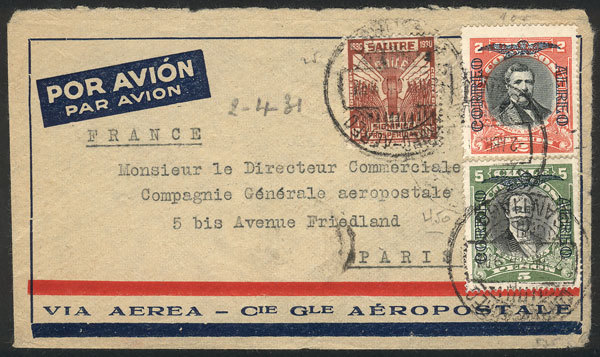 CHILE Airmail Cover Sent From Santiago To Paris On 2/AP/1931 By AEROPOSTALE, Fra - Chile