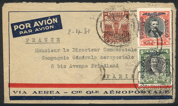 CHILE Airmail Cover Sent From Santiago To Paris On 2/AP/1931 By AEROPOSTALE, Fra - Chili