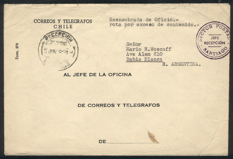 CHILE "Ambulance Envelope Of The Chile Mail That Contained A Letter Sent To Arge - Cile