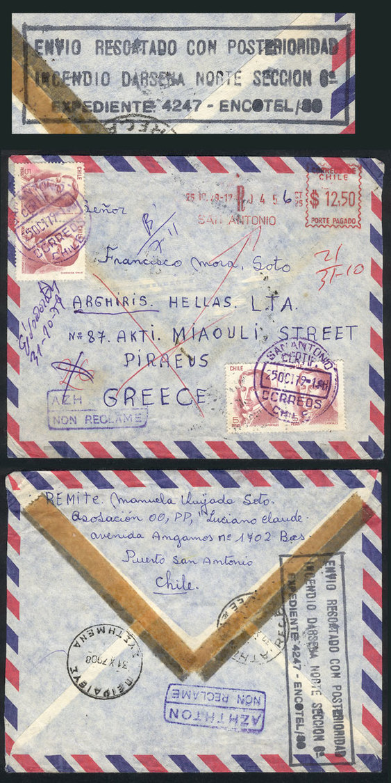 CHILE "COVER SALVAGED IN ARGENTINA: Registered Airmail Cover Sent From San Anton - Cile