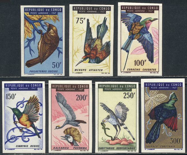 CONGO Sc.C45/51, 1967 Birds, The Complete Set Of 7 IMPERFORATE Values, Excellent - Autres & Non Classés