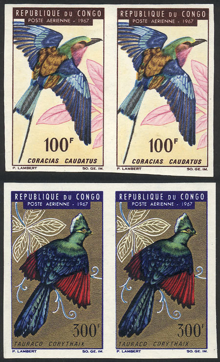 CONGO Sc.C47 + C51, 1967 Birds, 2 Values Of The Set In IMPERFORATE PAIRS, Excell - Autres & Non Classés