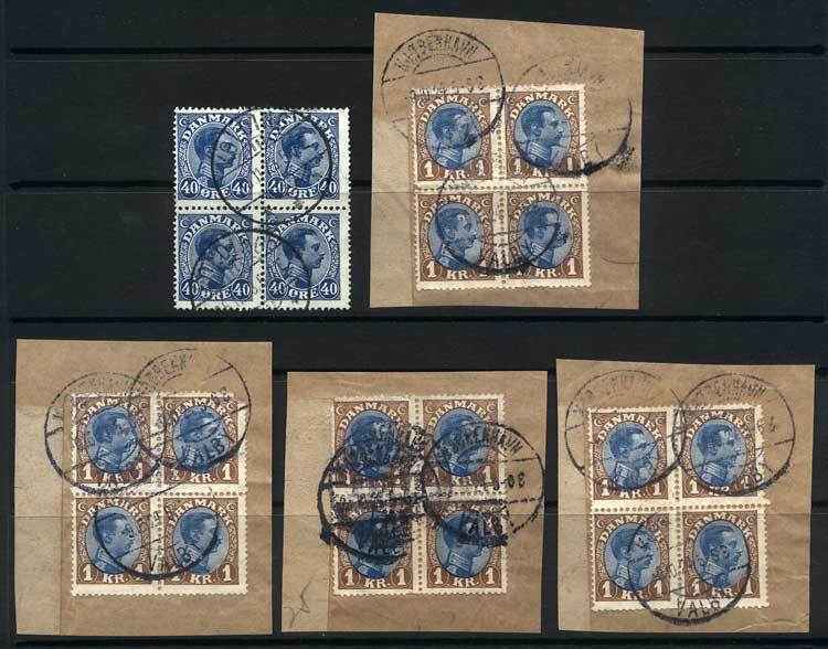 DENMARK 5 Used Blocks Of 4 (4 On Fragments), Very Fine General Quality! - Sonstige & Ohne Zuordnung