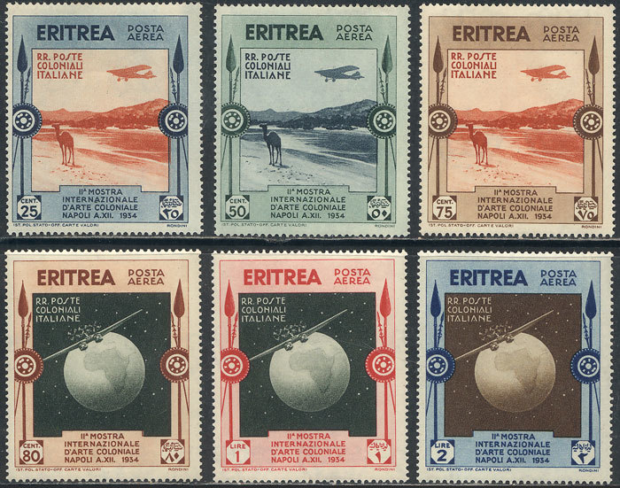 ERITREA Sc.C1/C6, 1934 Camel And Airplane, Cpl. Set Of 6 Mint Values, VF Quality - Erythrée