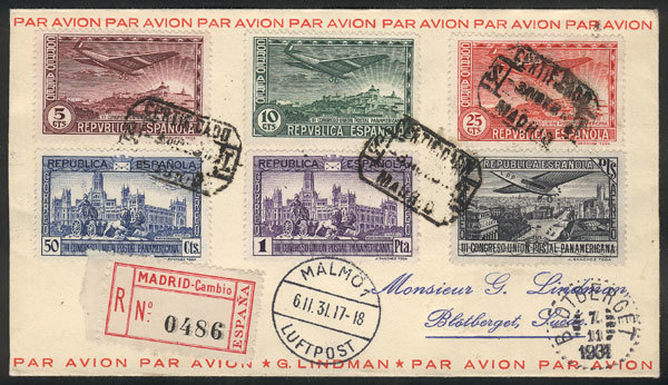 SPAIN Cover Franked With Airmail Set Of The 3rd Congress Of The Pan-American Pos - Altri & Non Classificati