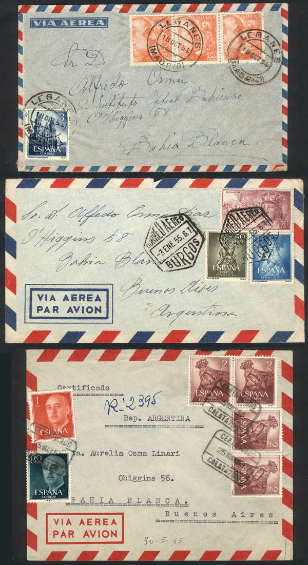 SPAIN 3 Airmail Covers Sent To Argentina In 1954/5, Nice Postages, VF Quality! - Sonstige & Ohne Zuordnung