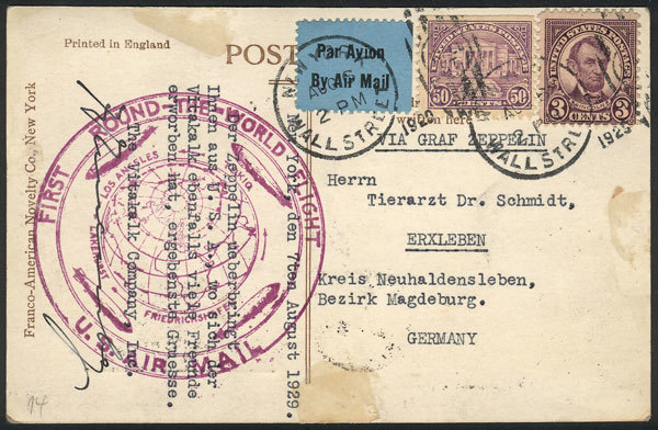 UNITED STATES Postcard Sent By ZEPPELIN From New York To Germany On 6/AU/1929, V - Marcophilie