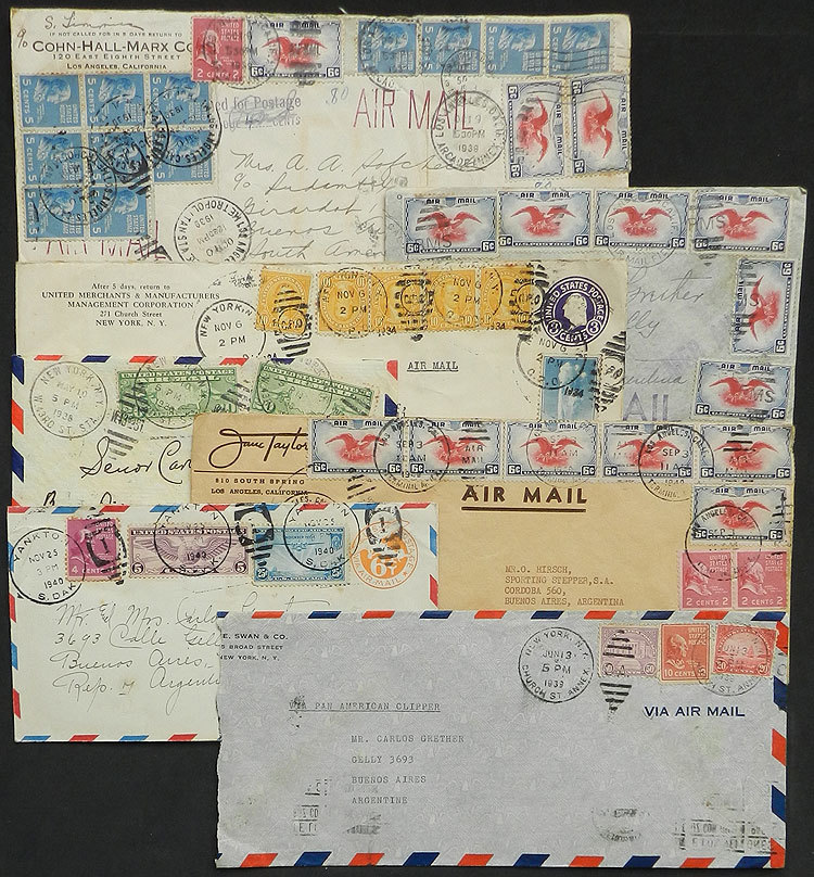 UNITED STATES 7 Airmail Covers Sent To Argentina Between 1934 And 1940, Very Nic - Marcophilie
