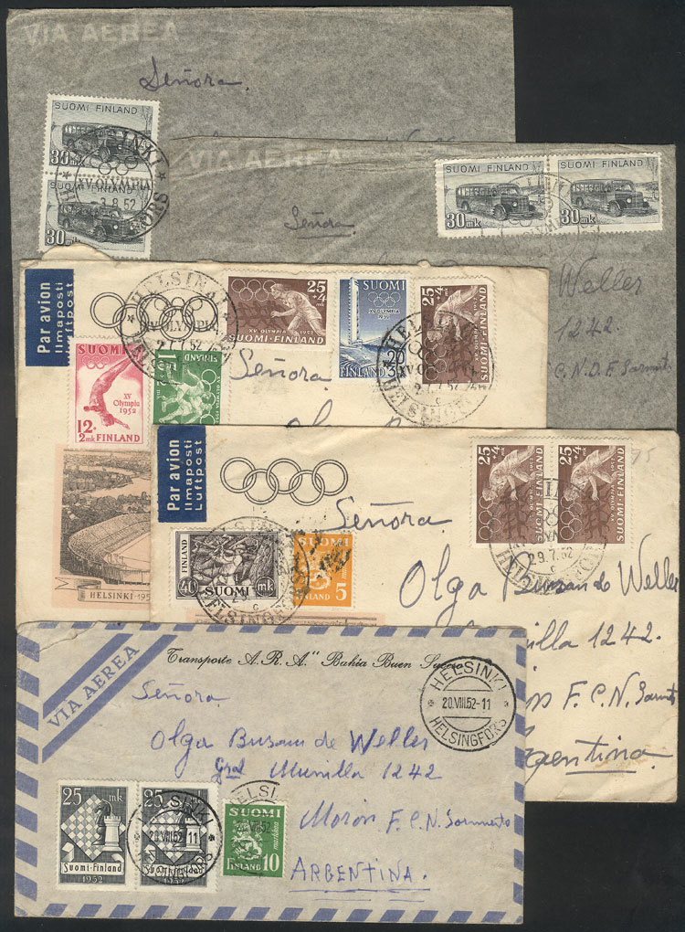 FINLAND 5 Covers Sent In JUL And AU/1952 By Argentine Olympic Marathoner Guiller - Other & Unclassified