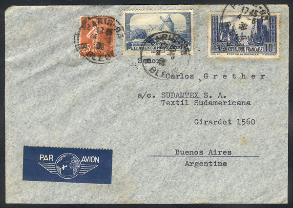 FRANCE Airmail Cover Sent From Paris To Argentina On 4/JUN/1938 Franked With 12. - Otros & Sin Clasificación