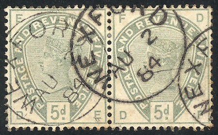 GREAT BRITAIN Sc.104, 1883 5p. Green, Handsome Pair Used In Wexford, VF Quality! - Autres & Non Classés