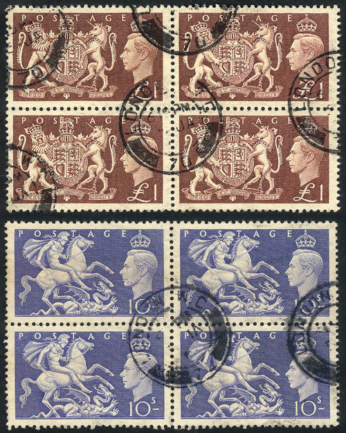 GREAT BRITAIN Sc.288/289, 1951 10sh. And 1£., High Values Of The Set In Used Blo - Autres & Non Classés