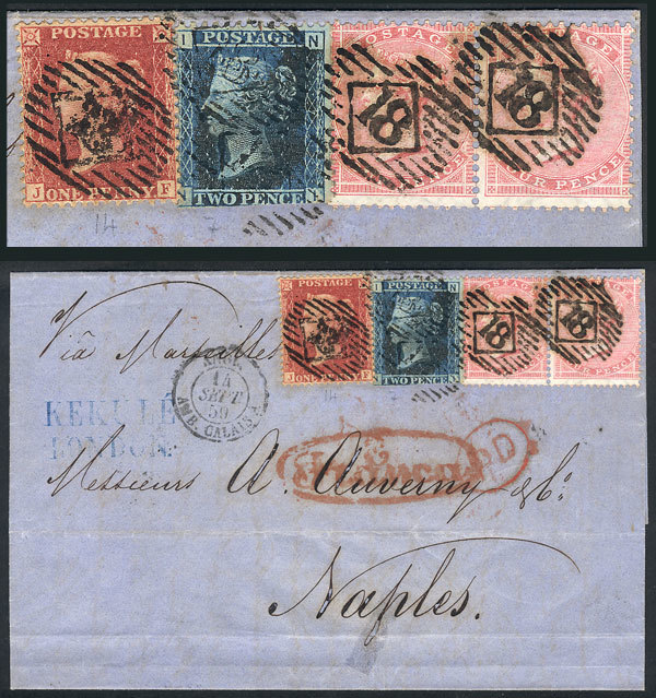 GREAT BRITAIN "13/SE/1859 London - Napoli (Italy): Folded Cover With Multicolor - Service