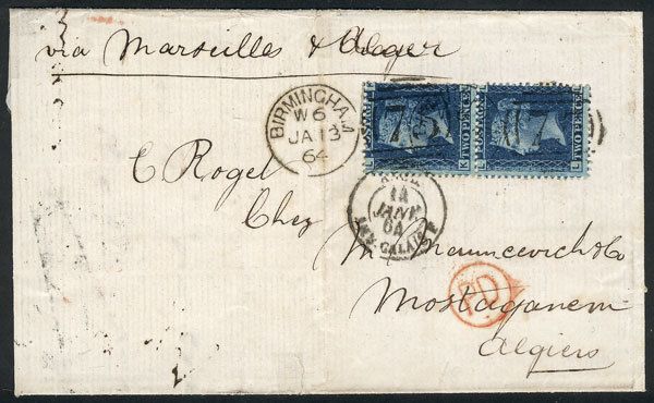 GREAT BRITAIN "13/JA/1864 Birmingham - Mostaganem (Algeria): Cover Franked With - Service