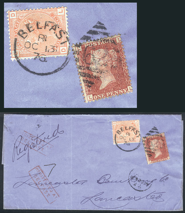 GREAT BRITAIN "13/OC/1876 BELFAST - Lancaster: Registered Folded Cover Franked B - Service