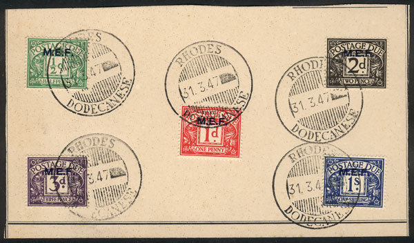GREAT BRITAIN - M.E.F. Sc.J1/J5, The Complete Set On A Card With Postmarks Of Rh - Taxe