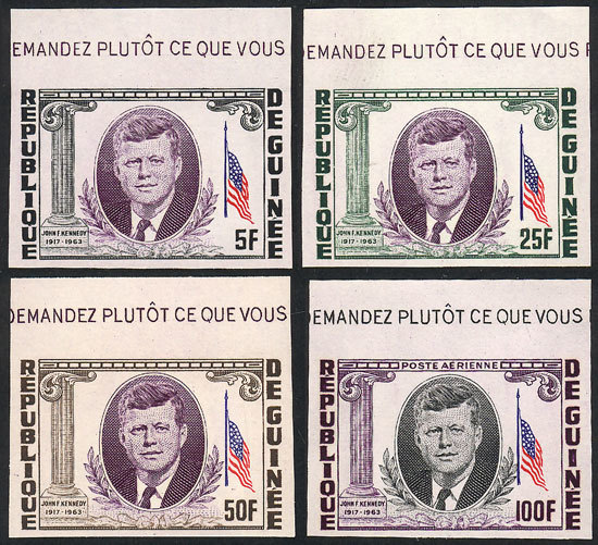 GUINEA Sc.325/327 + C56, 1964 Kennedy, Cpl. Set Of 4 IMPERFORATE Values, Excelle - Guinée (1958-...)