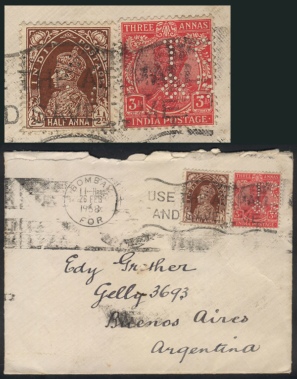 BRITISH INDIA "Unusual Destination, Postage With PERFIN Stamps: Cover Franked Wi - Cartas & Documentos