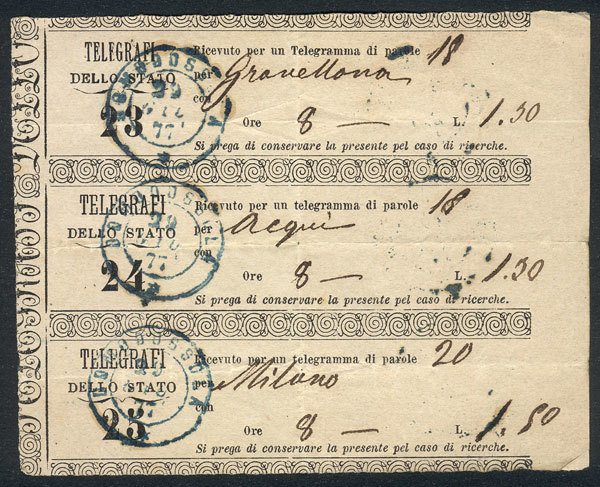 ITALY 3 Receipts Of Telegrams Sent From DOMODOSSOLA To Different Towns On 29/JUL - Unclassified