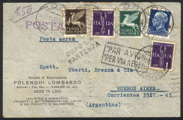 ITALY "Airmail Cover Sent From Lodi To Buenos Aires On 18/NO/1936 Franked With 8 - Unclassified