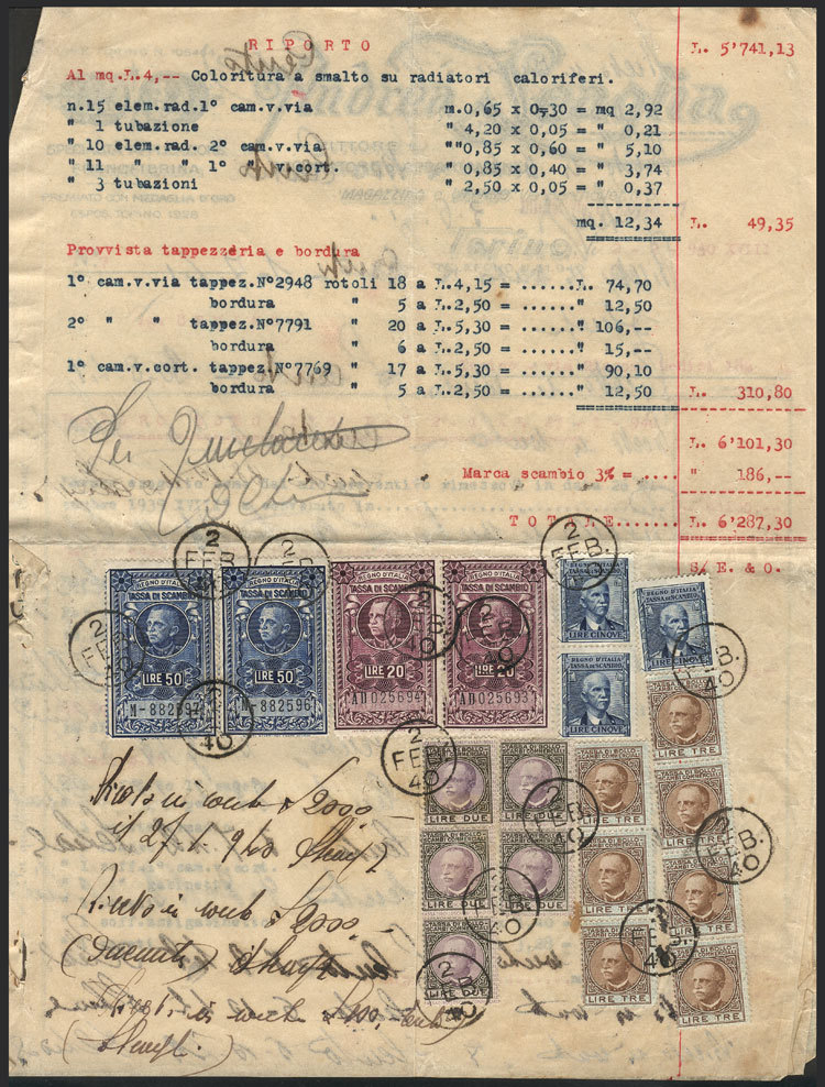 ITALY Very Nice Revenue Stamps (including High Values) On A Document Of The Year - Fiscaux