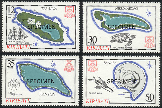 KIRIBATI Sc.436/9, 1984 Maps & Fauna, Cpl. Set Of 4 Values With SPECIMEN Overpri - Kiribati (1979-...)