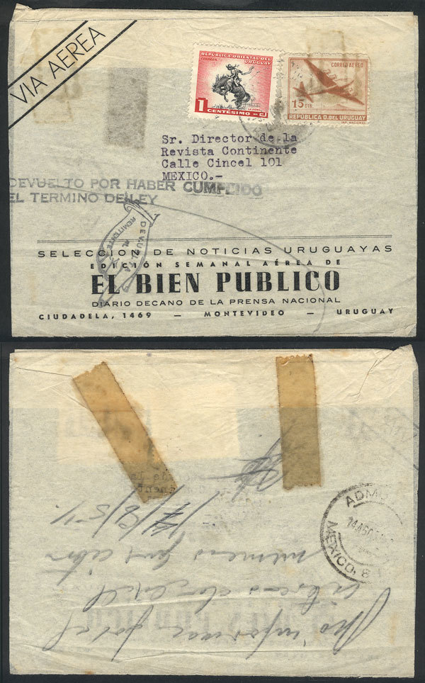 MEXICO Wrapper That Contained Printed Matter Sent From Uruguay To Mexico, Return - Mexique