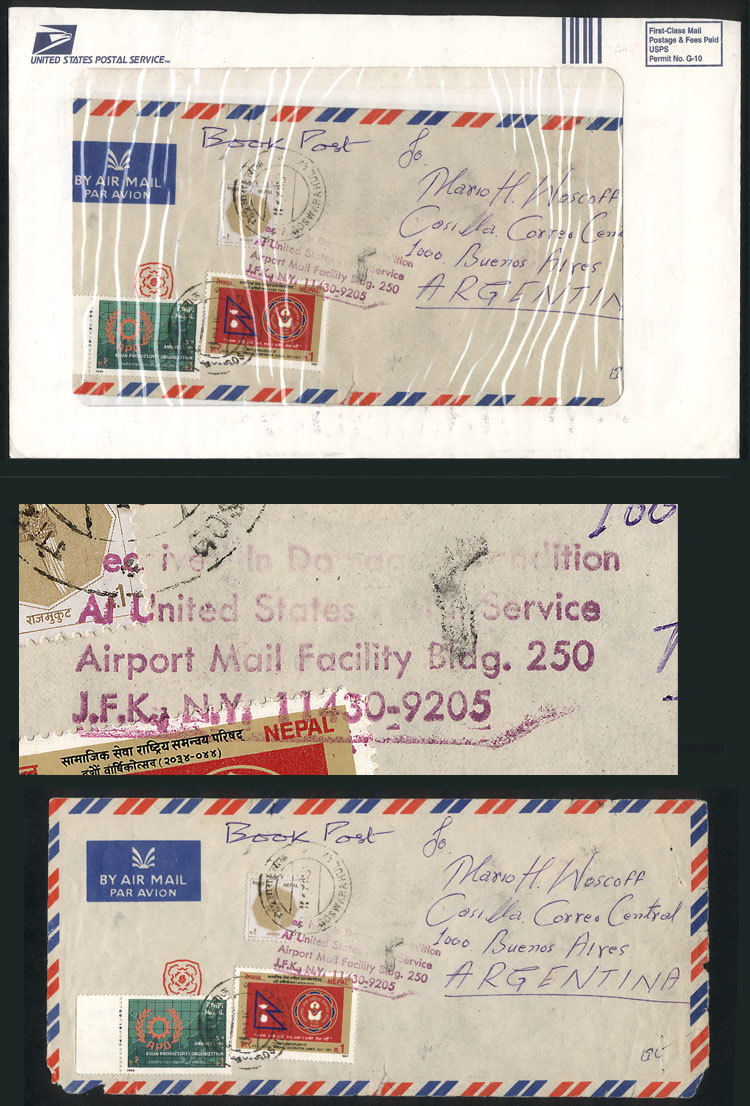 NEPAL "COVER DAMAGED IN TRANSIT: Airmail Cover That Contained Printed Matter, Se - Népal