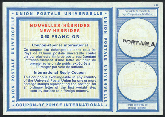 NEW HEBRIDES Rare International Reply Coupon (circa 1973) Of 60c. Franc Or, VF Q - Otros & Sin Clasificación