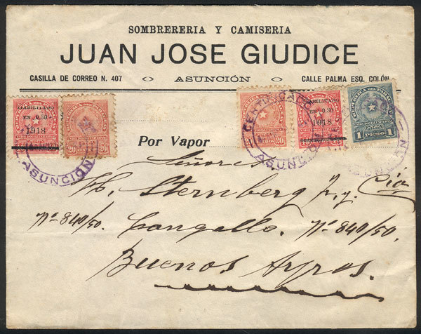 PARAGUAY Registered Cover Sent From Asunción To Buenos Aires On 4/AP/1919 With V - Paraguay