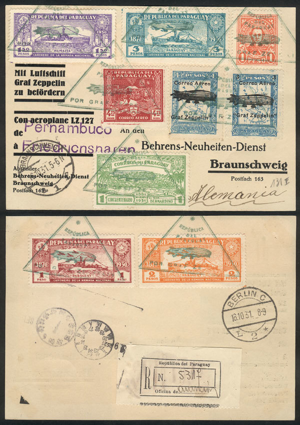 PARAGUAY Card Flown By Zeppelin From Asunción To Germany In OC/1931, With Striki - Paraguay