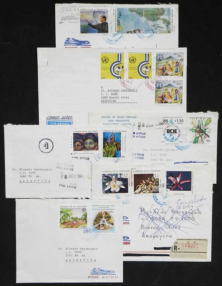 EL SALVADOR 6 Modern Airmail Covers Sent To Argentina, Most Registered, Very Nic - Salvador