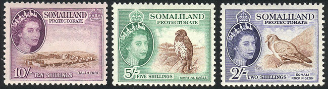 SOMALILAND Sc.137/139, 1953/8 Birds And Taleh Fort, The 3 High Values Of The Set - Somalie