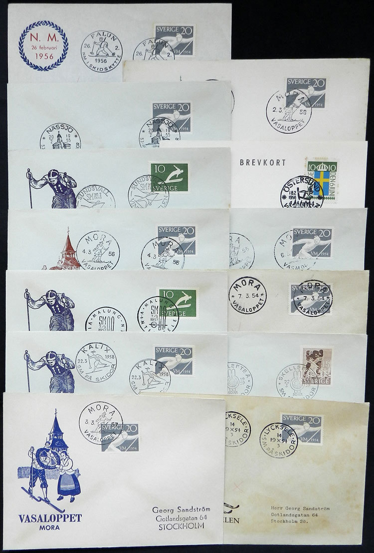 SWEDEN 13 Covers Used Between 1954 And 1959, All With Postmarks Related To Topic - Autres & Non Classés