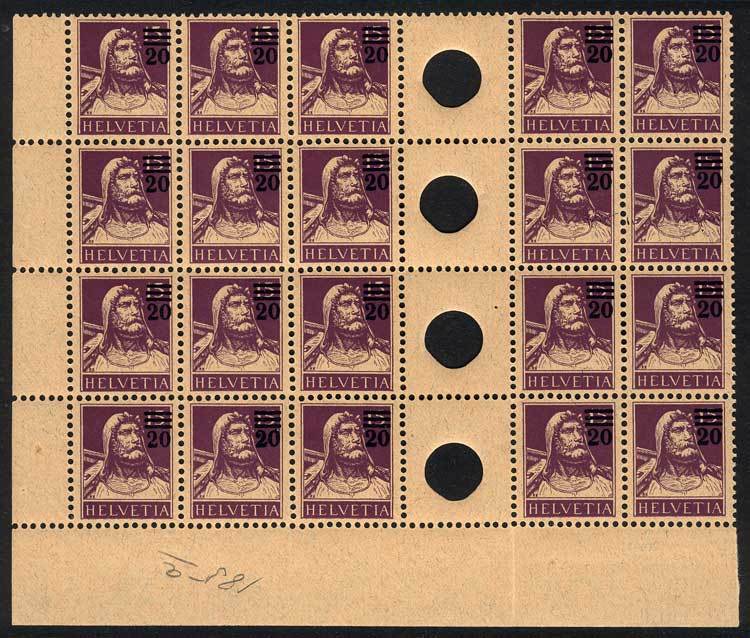 SWITZERLAND Sc.197, Sheet Corner Block Of 20 With 4 Gutters, Mint Never Hinged, - Autres & Non Classés